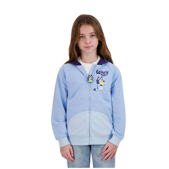 Bluey LUDO BBC Studio Kids Zip Up Hoodie Ribbed Knit Hemline Cuffs Blue Size 6/7 - Picture 1 of 7